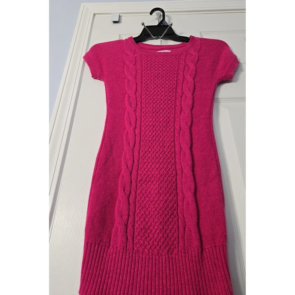 Justice Girls Cable Sweater Dress‎ Size 12 Short Sleeve Hot Pink